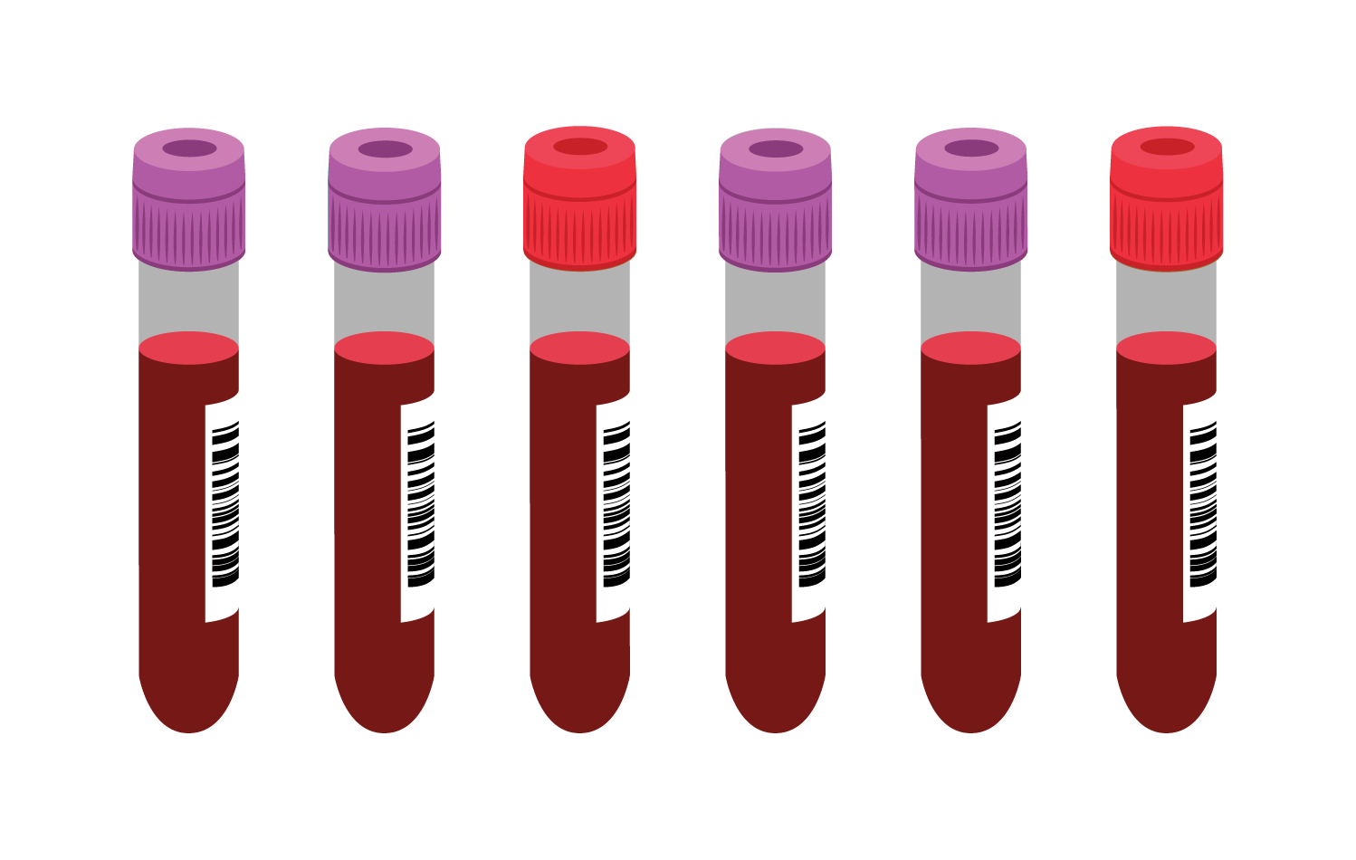 Six blood sample tubes, illustration